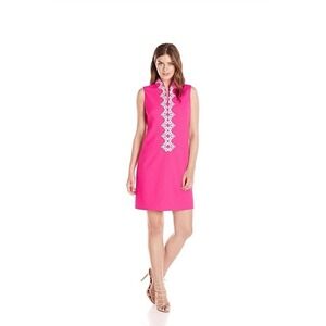 VINCE CAMUTO Applique Sleeveless Shift Dress Pink Sz 14 Easter Lace Trim Preppy